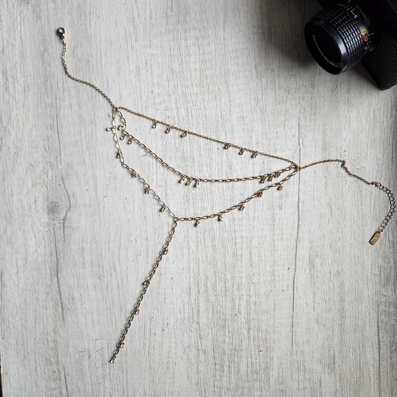 LuLus Gold Rhinestone Layered Necklace, NWOT fairycore delicate Ren faire - Picture 4 of 13